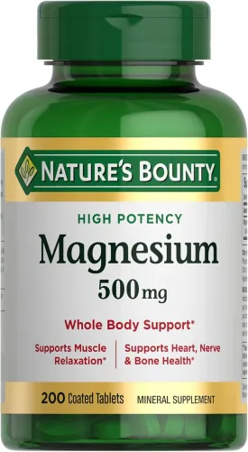 Nature's Bounty Magnesium Supplements - Magnesium 500 Mg Tablets for Bone & Muscle Health, 200 Count (Pack of 1)