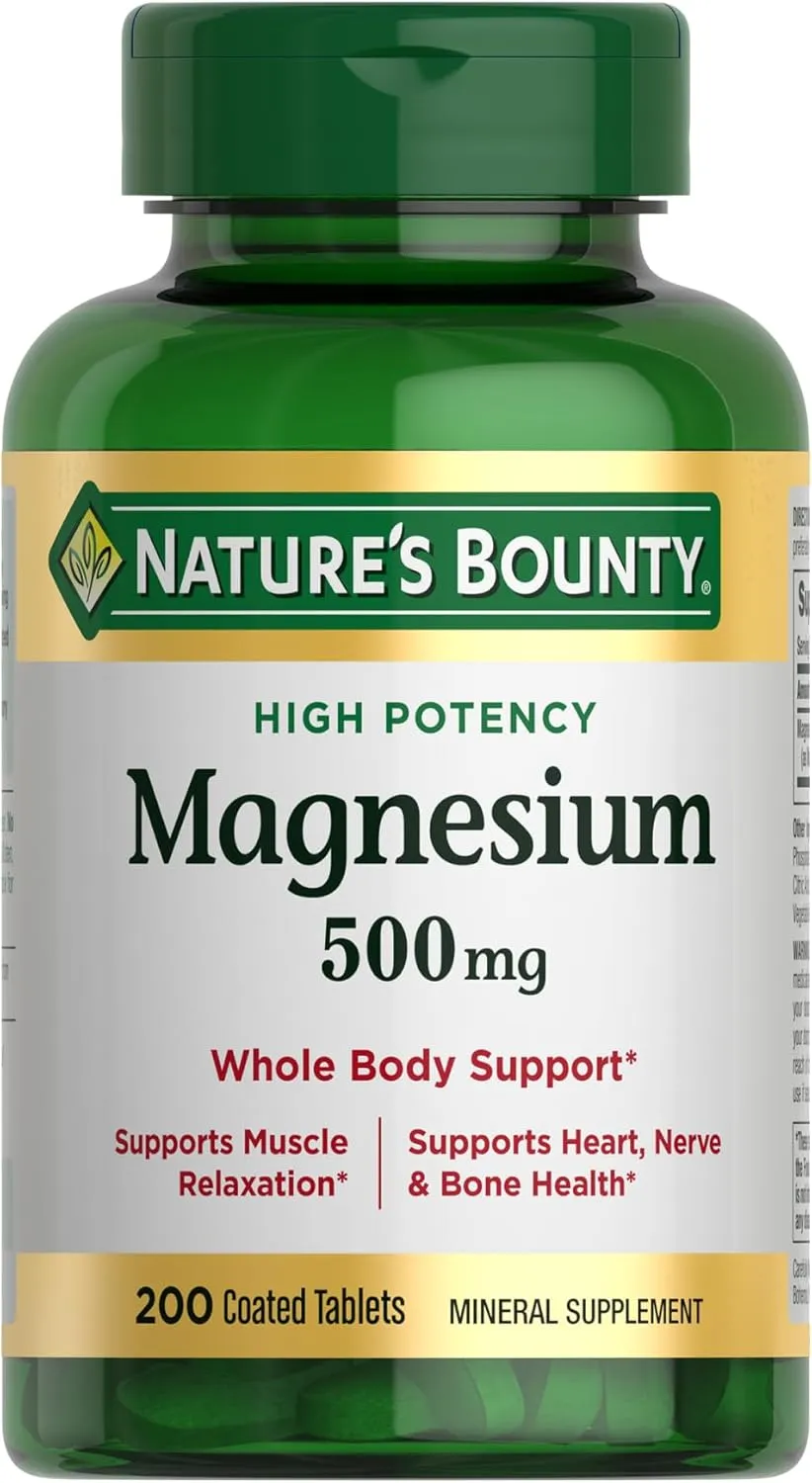 Nature's Bounty Magnesium Supplements - Magnesium 500 Mg Tablets for Bone & Muscle Health, 200 Count (Pack of 1)