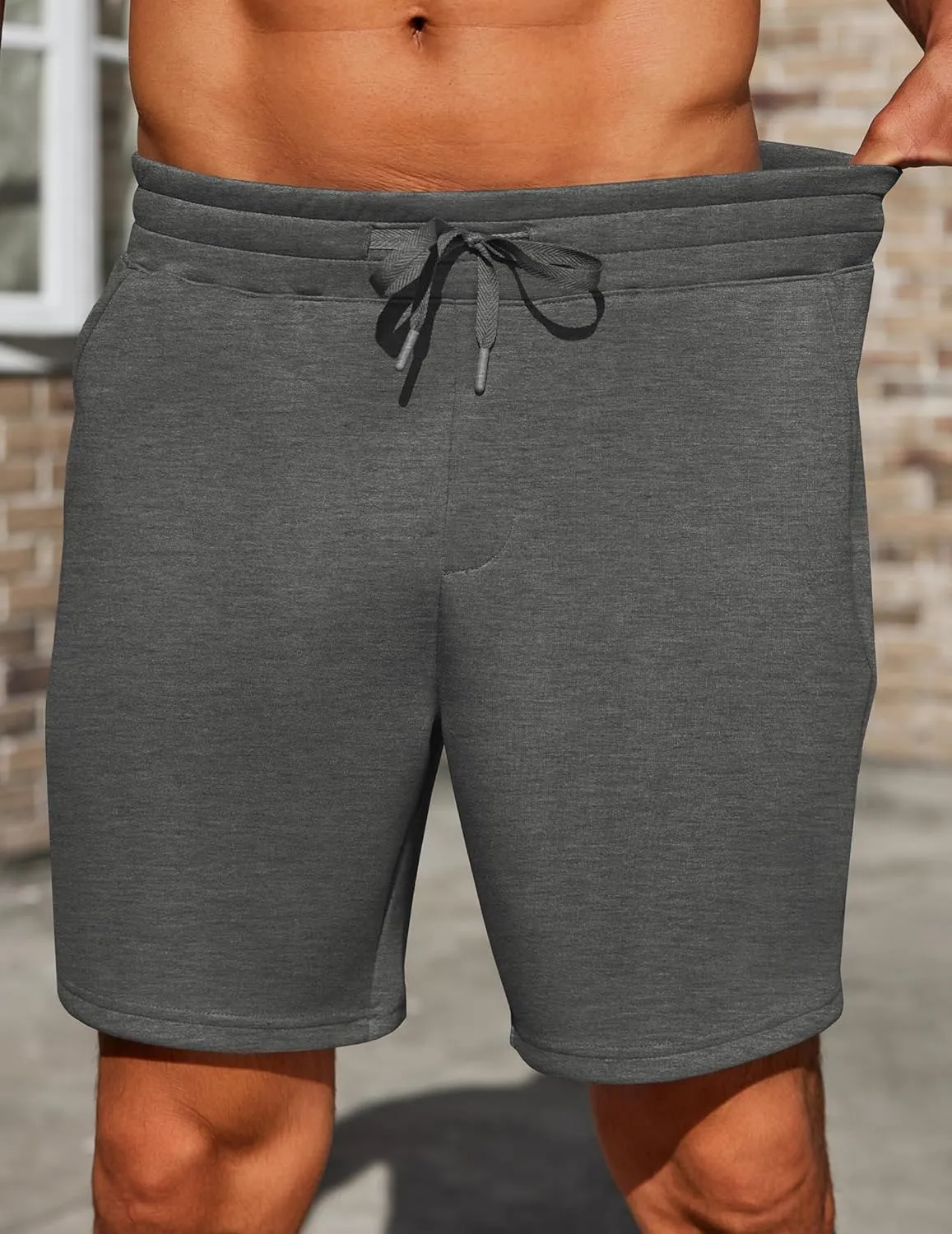 PINSPARK Mens Lounge Sweat Shorts, 7" Casual Elastic Waist Gym Workout Shorts with Drawstring