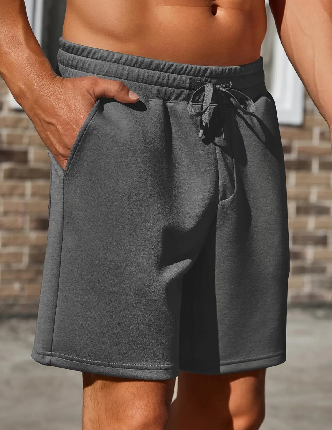 PINSPARK Mens Lounge Sweat Shorts, 7" Casual Elastic Waist Gym Workout Shorts with Drawstring