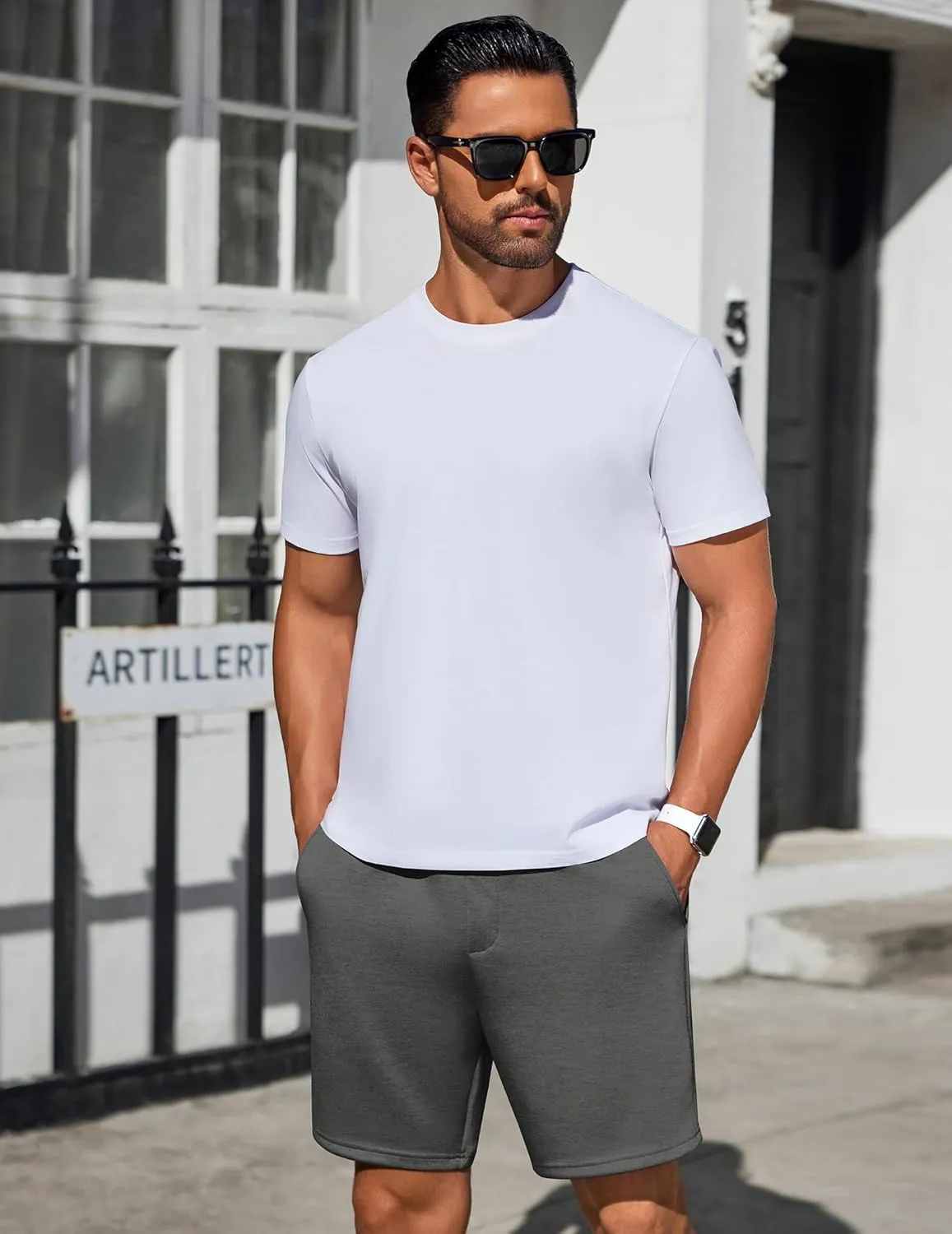 PINSPARK Mens Lounge Sweat Shorts, 7" Casual Elastic Waist Gym Workout Shorts with Drawstring