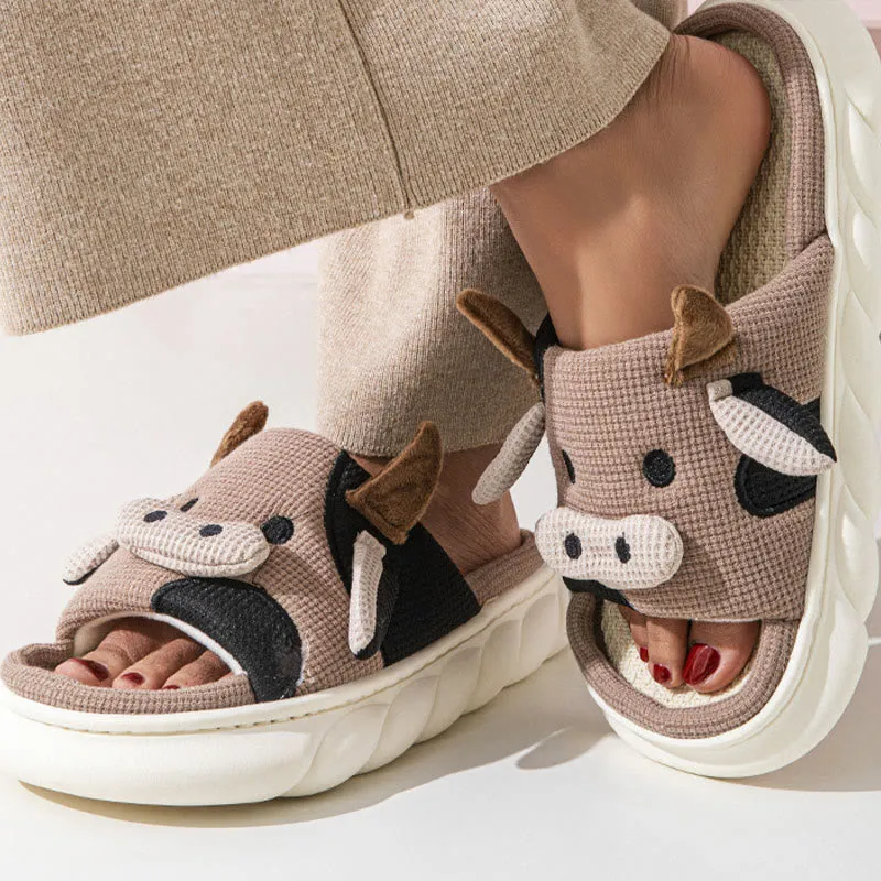 Plus Size Funny Patchwork Cow Slippers