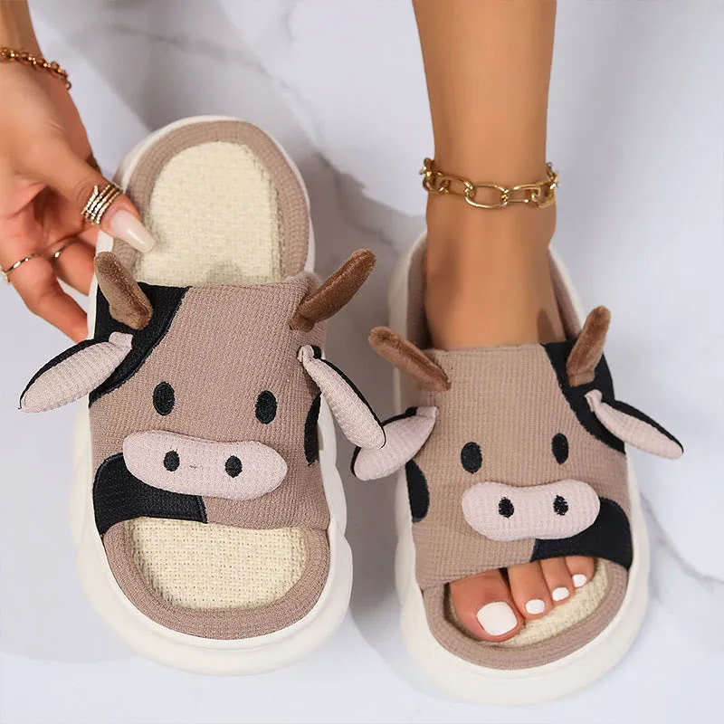 Plus Size Funny Patchwork Cow Slippers