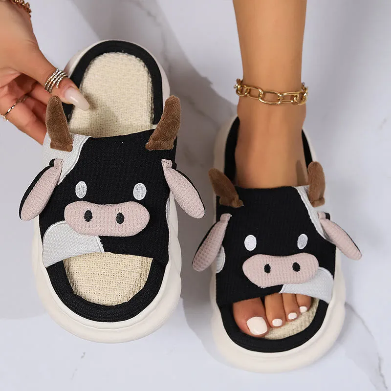 Plus Size Funny Patchwork Cow Slippers