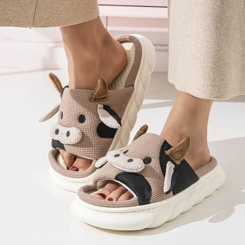 Plus Size Funny Patchwork Cow Slippers