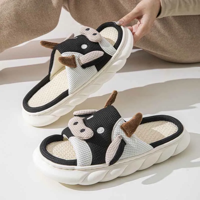 Plus Size Funny Patchwork Cow Slippers
