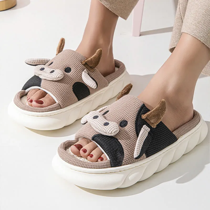 Plus Size Funny Patchwork Cow Slippers