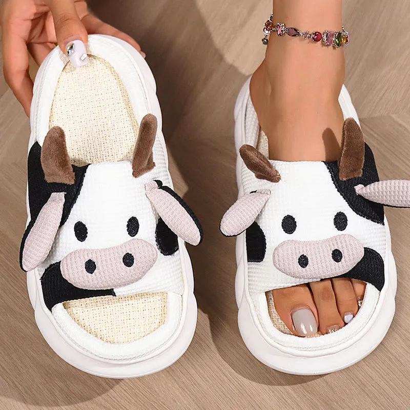 Plus Size Funny Patchwork Cow Slippers
