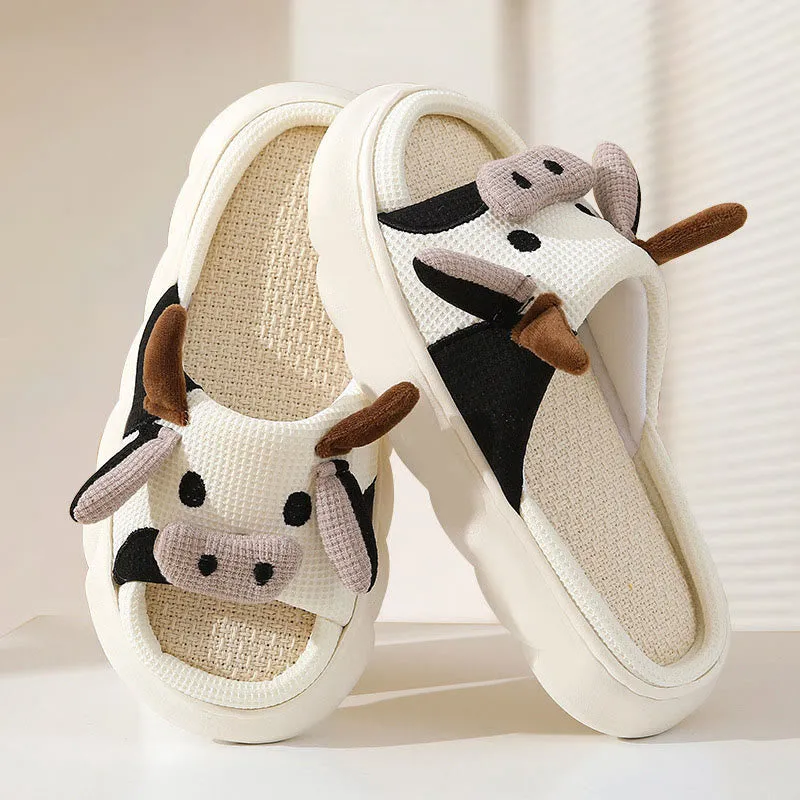 Plus Size Funny Patchwork Cow Slippers