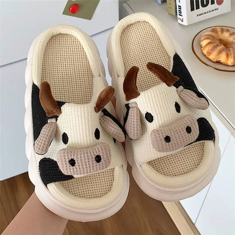 Plus Size Funny Patchwork Cow Slippers