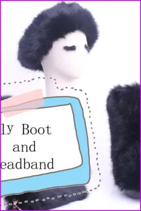 [Pre-sale] Black Faux Fur Headband/Boots Set
