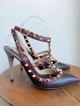 ROCKSTUD BURGUNDY ANKLE HEELS