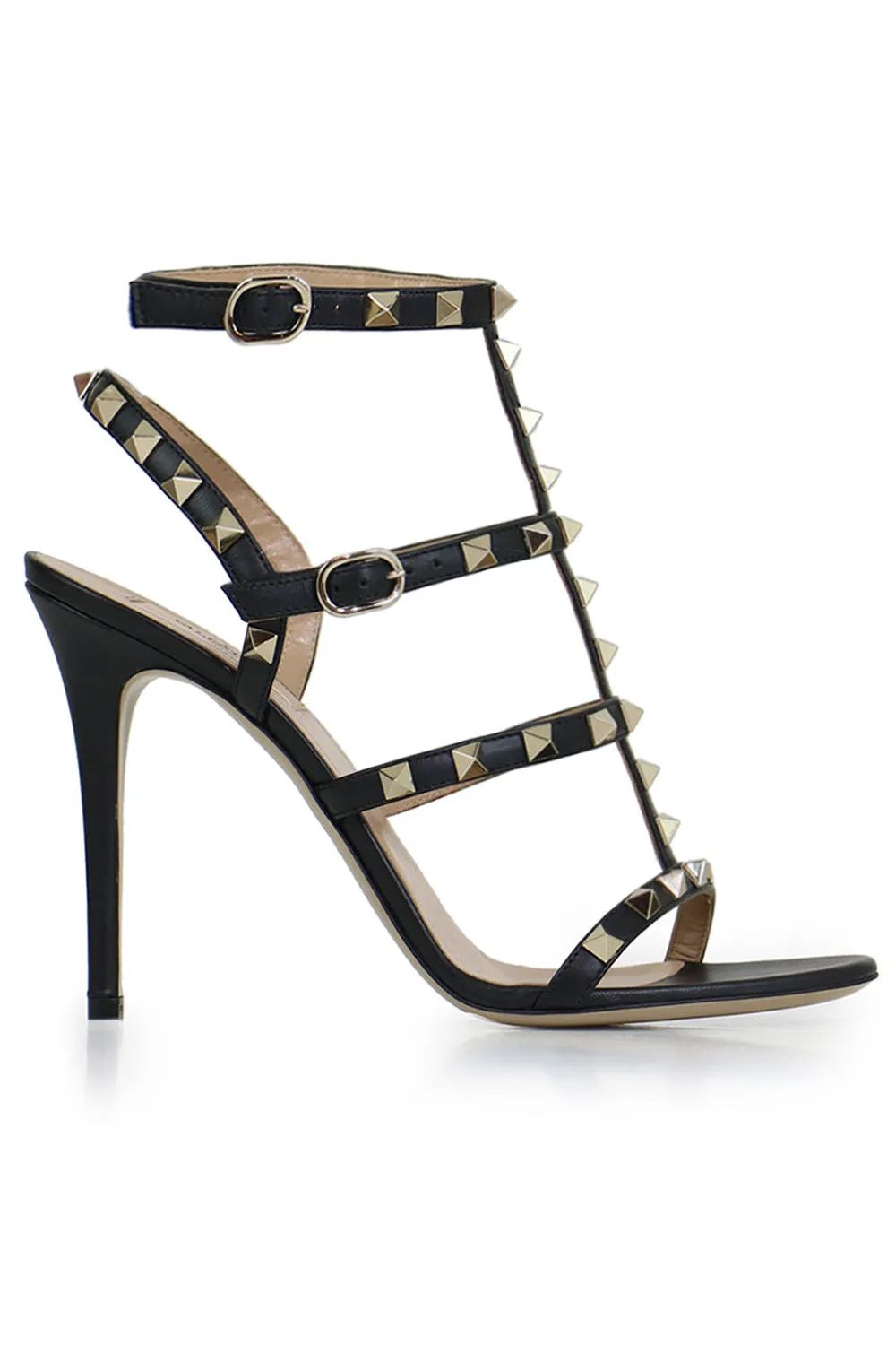 ROCKSTUD FOUR STRAP 105MM SANDAL | BLACK/GOLD