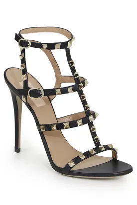 ROCKSTUD FOUR STRAP 105MM SANDAL | BLACK/GOLD