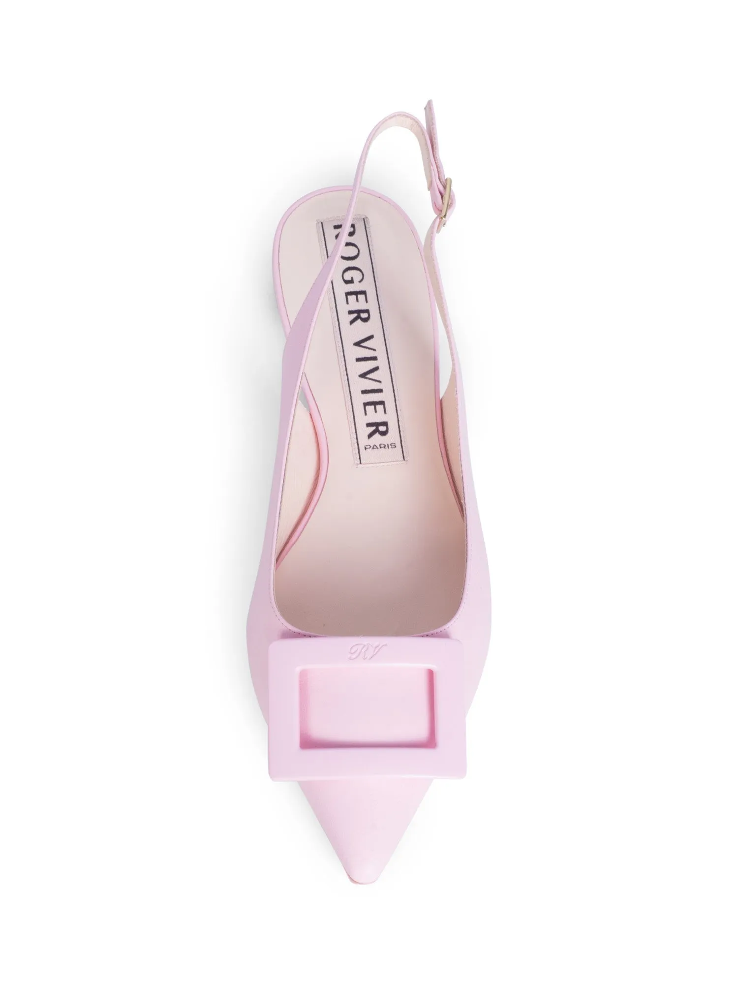 Roger Vivier Logo Leather Slingback Pointed Toe Ballet Flats Pink