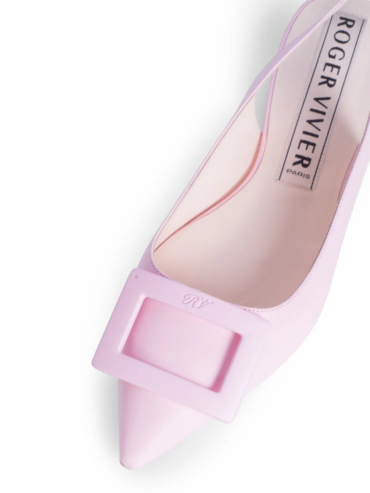 Roger Vivier Logo Leather Slingback Pointed Toe Ballet Flats Pink
