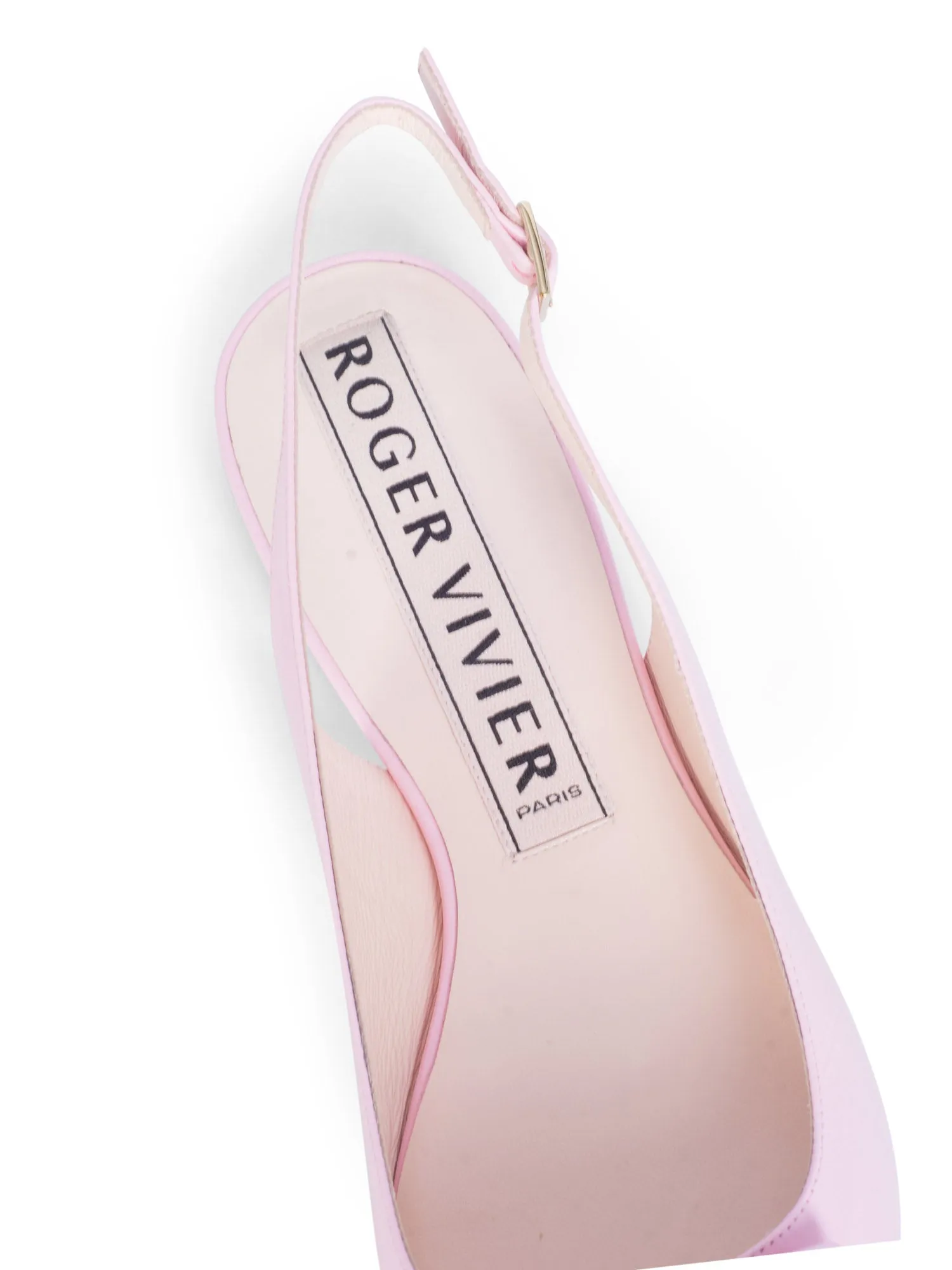 Roger Vivier Logo Leather Slingback Pointed Toe Ballet Flats Pink