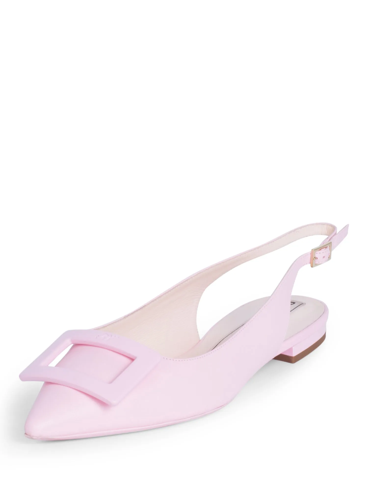 Roger Vivier Logo Leather Slingback Pointed Toe Ballet Flats Pink