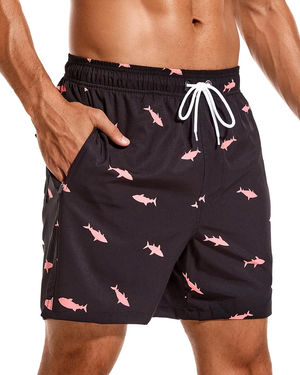 SILKWORLD Mens Swimming Trunks with Compression Liner 2 in 1 Quick-Dry Swim Shorts with Zipper Pockets