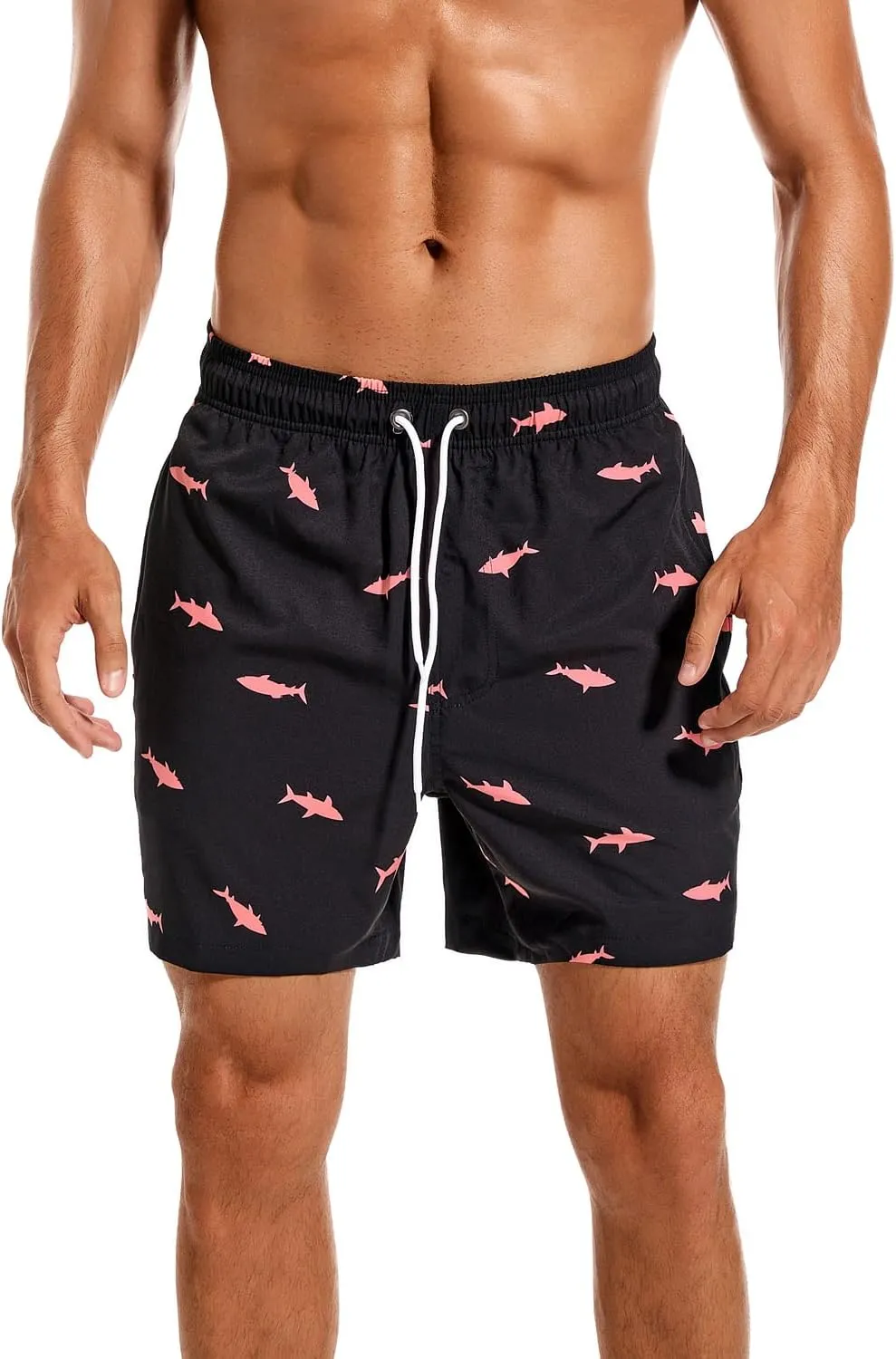 SILKWORLD Mens Swimming Trunks with Compression Liner 2 in 1 Quick-Dry Swim Shorts with Zipper Pockets