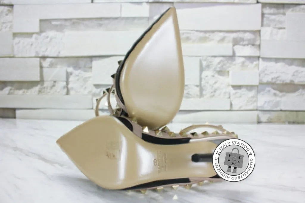 Valentino MW2S0393VOD Rockstud Ankle Strap 100MM / 4" N91 / Nero Poudre Calfskin 37.5 Heels Pbhw