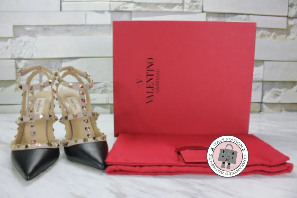 Valentino MW2S0393VOD Rockstud Ankle Strap 100MM / 4" N91 / Nero Poudre Calfskin 37.5 Heels Pbhw