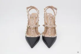Valentino MW2S0393VOD Rockstud Ankle Strap 100MM / 4" N91 / Nero Poudre Calfskin 37.5 Heels Pbhw