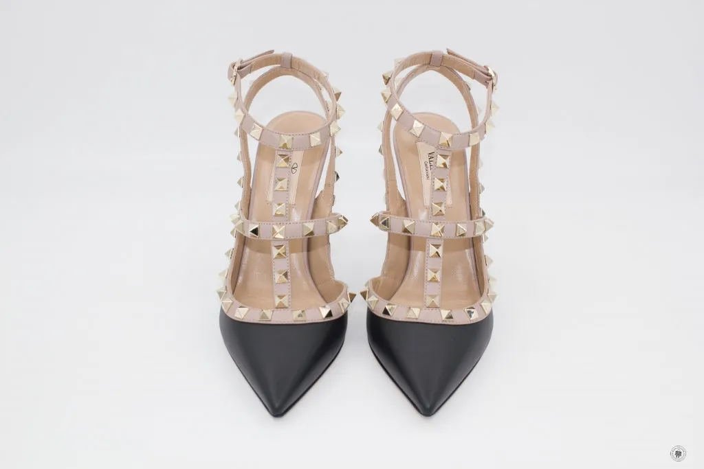Valentino MW2S0393VOD Rockstud Ankle Strap 100MM / 4" N91 / Nero Poudre Calfskin 37.5 Heels Pbhw