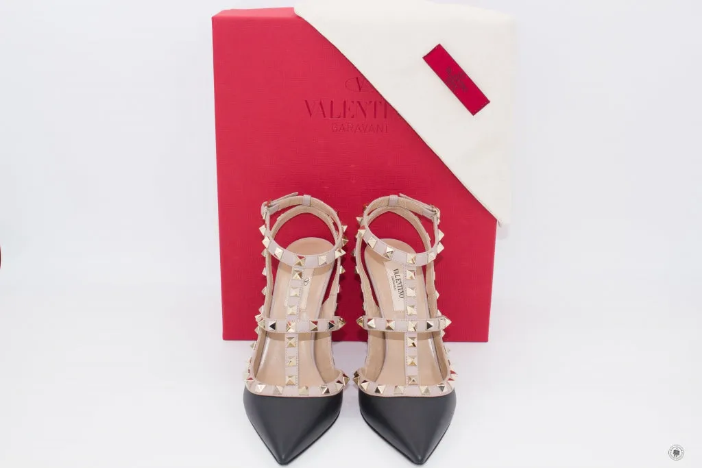 Valentino MW2S0393VOD Rockstud Ankle Strap 100MM / 4" N91 / Nero Poudre Calfskin 37.5 Heels Pbhw