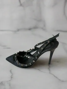 VALENTINO pony hair rockstud pointed toe pumps - size 8