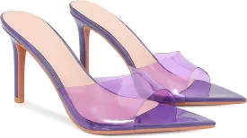 Women's Clear Pointed Open Toe Stiletto Heel Slide Sandals Fashion Sexy Slip On Transparent Strap High Heels Mules Summer Backless Party Wedding Prom Dress Shoes