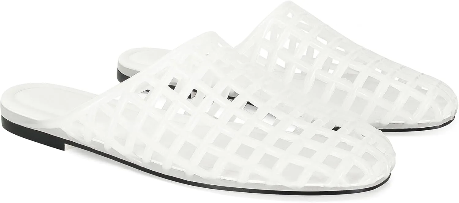 Women's Red Jelly Mesh Slides, Comfortable Flat Slip On Sandals, Casual Summer Beach Slippers